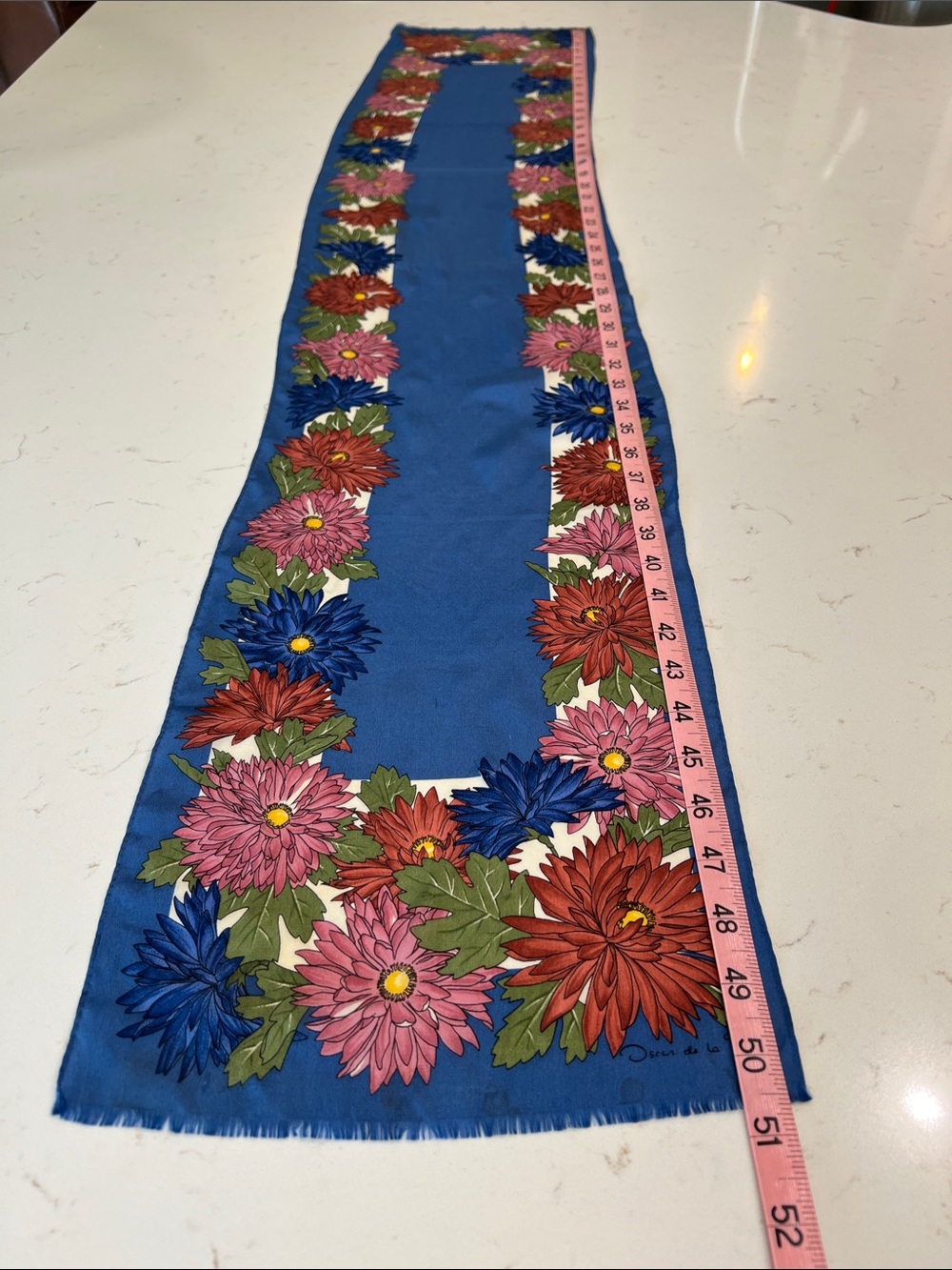 Vintage Oscar de la Renta Silk Floral Oblong Scarf Made in Japan Signed - Picture 7 of 9